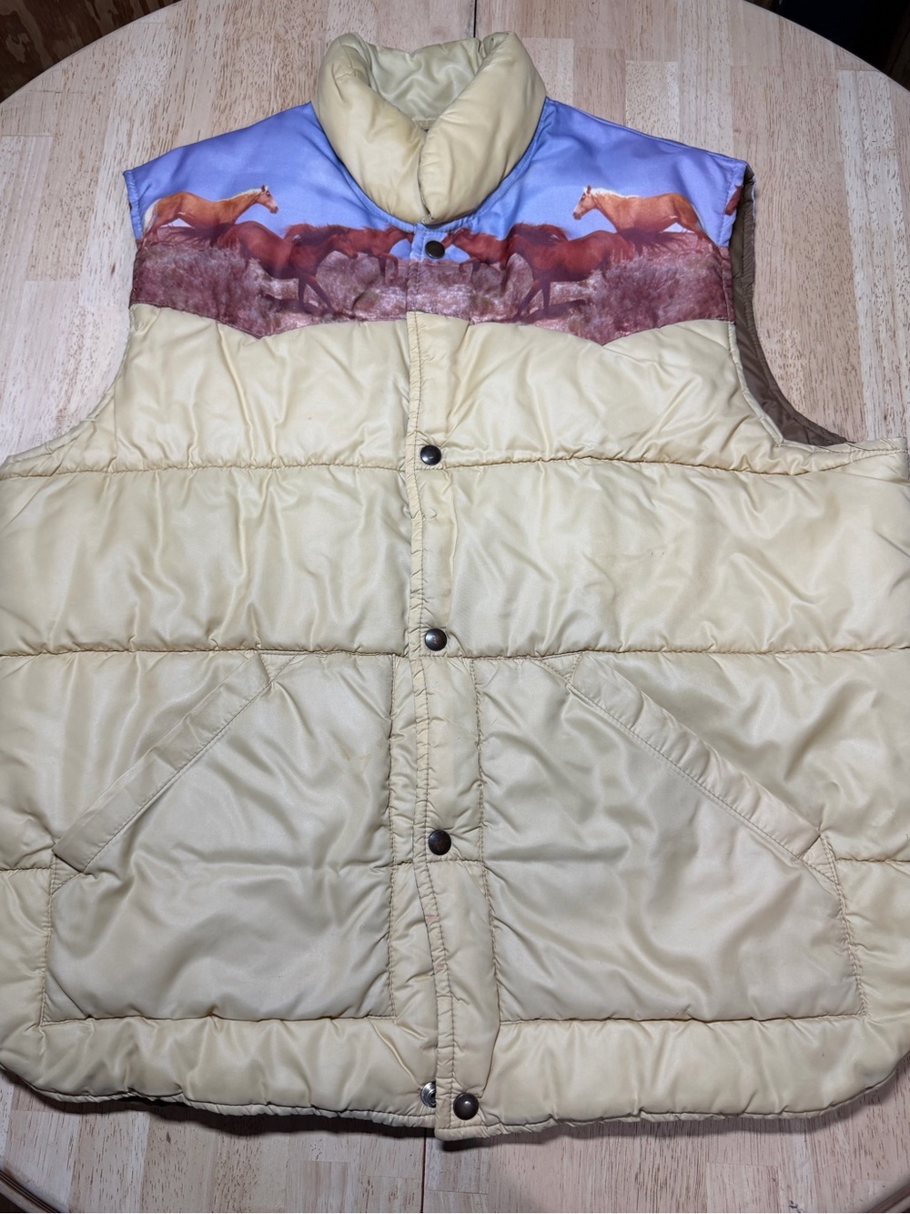 Vintage Sears Western Wear Puffer Vest XL Horse Print Cowboy Ranch USA Made